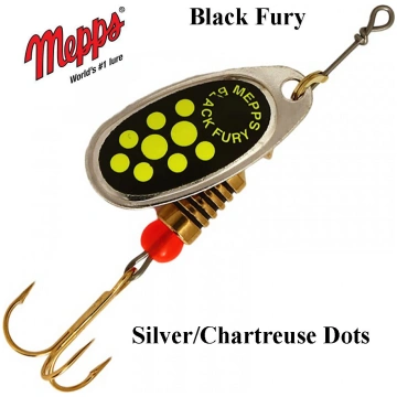 Rotējošais māneklis Mepps Black Fury Silver Chartr
