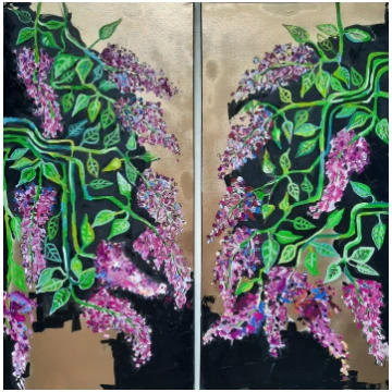 Glezna, Ceriņi, divas kopā, 50x100cm, a/e, 2022.g.
