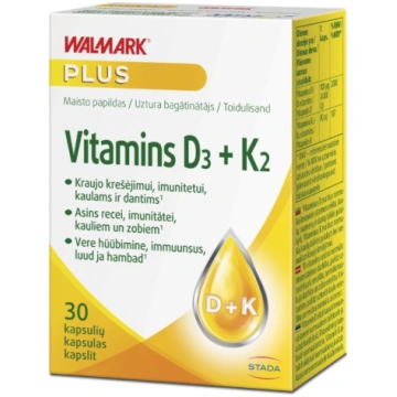 WALMARK D3 vitamīns 4000SV + K2 kapsulas N30