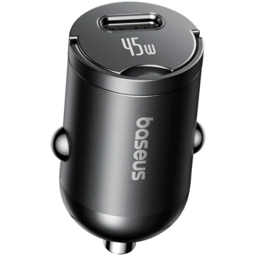 USB-C auto lādētājs ar USB-C 45W 1m kabeli - melns