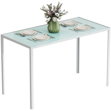 HOMCOM Dining Table Glass Kitchen Table with Metal