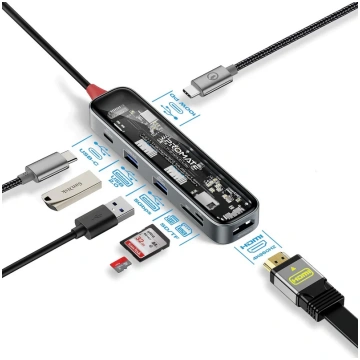 PROMATE 7-in 1 Transparent Multiport Slim USB-C Hu