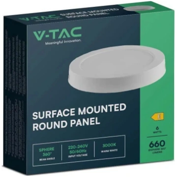 V-TAC Premium LED virsapmetuma gaismeklis 6W apaļš