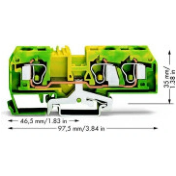 Wago 3 vadu savienotājs dzeltenzaļš (284-687) [3-p