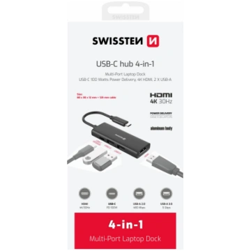 Swissten 4in1 USB-C Hub Daudzportu klēpjdatora dok