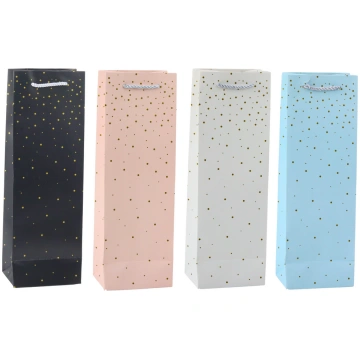 Wine Bottle Paper Gift Bag Gold Dots 35 x 12 x 9 c