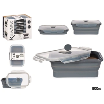 Rectangular silicone lunchbox, 800 ml, anthracite,