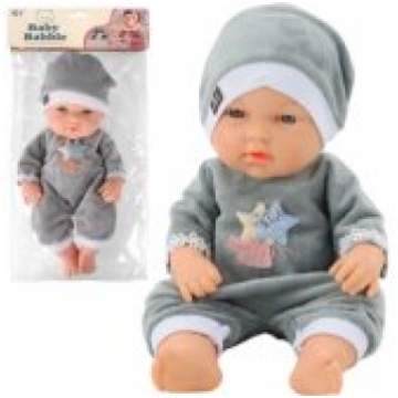 LEAN Toys Baby Doll in Gray Pajamas, Hat, Movable 