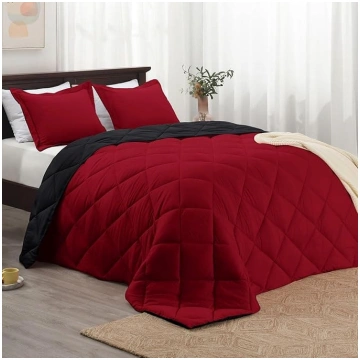 Basic Beyond Queen Comforter Set - sarkanā un meln