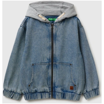 Denim bomber jacket with fleece hood - M