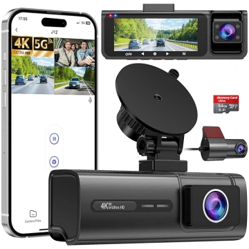3-kanālu Dash Cam Car Front Rear Indoor, 4K + 1080