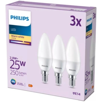 PHILIPS LED 25W B35 E14 Silti balta 2700K matēta 3