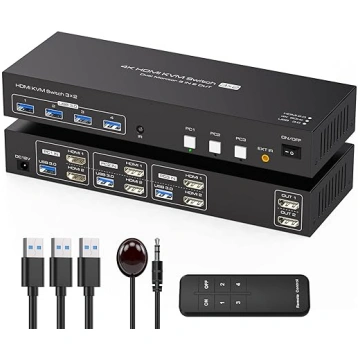 TJCXELE KVM slēdzis 3 PC 2 monitoriem HDMI 4K60Hz,