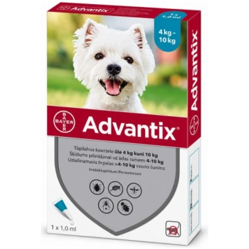 Advantix pretblusu pilieni suņiem 4–10 kg 100/500