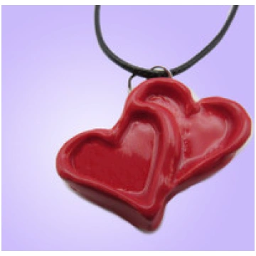 Red double heart pendant handmade ceramic necklace