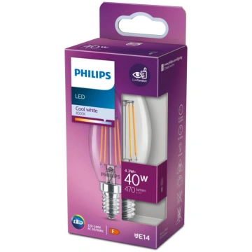PHILIPS LED stikla 40W E14 Auksti balta 4000K B35 