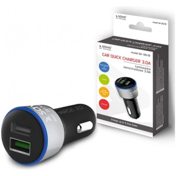 Lādētājs Savio Car Quick Charge Charger LED Diode 