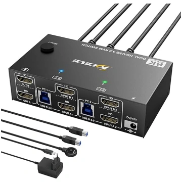 KVM komutators 2 datoriem un 2 monitoriem ar HDMI 