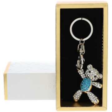 Hervit Bear Keychain in Silver/Blue Metal with Gif