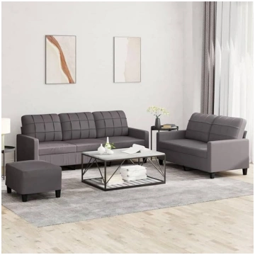 3-Piece Sofa Set with Cushions Grey Faux Leather S