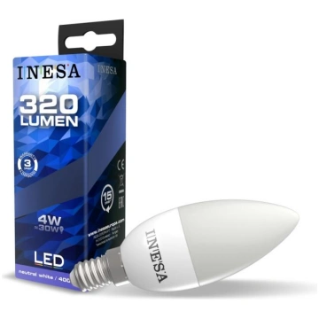 LED CANDLE E14 4W 240V 320lm 4000K 160" INESA spul