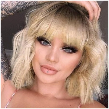 MISSQUEEN Īss blonds Ombre viļņains Bob parūka ar 