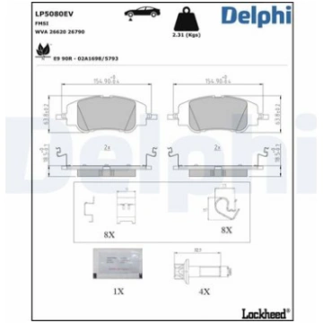 DELPHI LP5080EV Bremžu uzliku kompl., Disku bremze