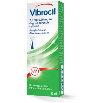 VIBROCIL 2,5 mg/0,25 mg/ml deguna aerosols, šķīdum