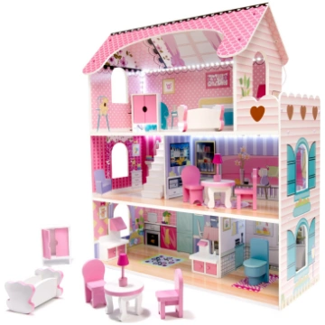 RoGer Koka Leļļu Māja ar LED 70cm | RO-DOLL-HOUSE-