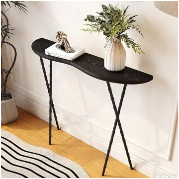 Retro Console Table with Solid Wood Top, Narrow Lo