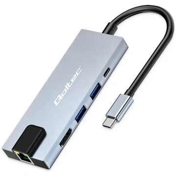 Qoltec Hub adapter USB-C 5in1 | USB-C PD 100W | 2x
