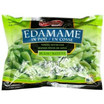 Sojas pupiņas pākstīs Edamame, vārītas, saldētas, 