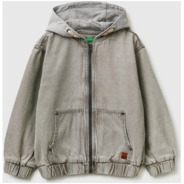Denim bomber jacket with fleece hood - M