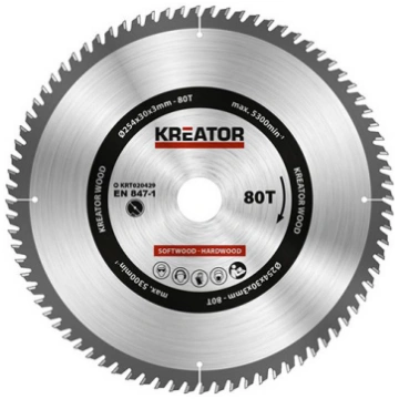 KREATOR Zāģa ripa kokam 254x30x3mm, 80 zobi, KRT02