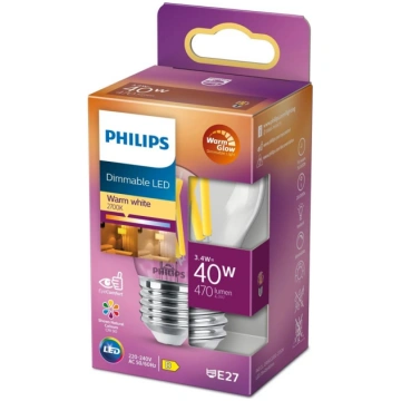 PHILIPS LED stikla 40W P45 E27 caurspīdīga Warm Gl