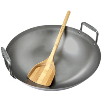 BGE Carbon steel grill wok with bamboo spatula for