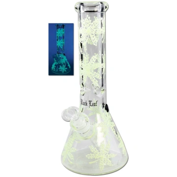 Bong in Vetro Foglie Glow in the Dark 32cm - Black
