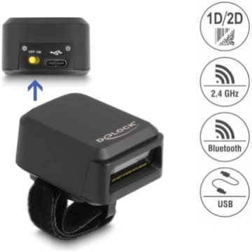 Delock Ring Barcode Scanner 1D and 2D with 2.4 GHz