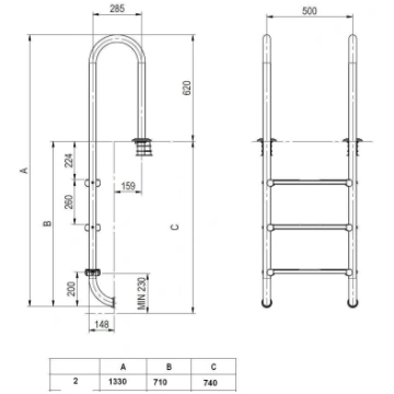 Peldbaseina trepes Flexinox LINA 5 pakāpieni