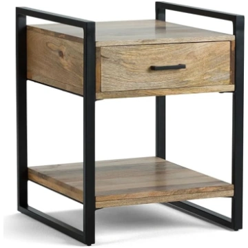 Simpli Home Riverside Solid Mango Wood Metal Recta