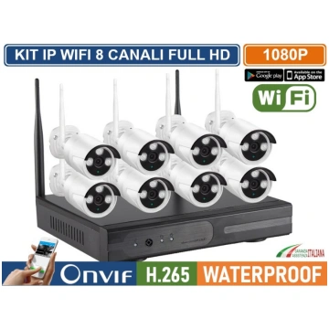 KIT VIDEOSORVEGLIANZA IP WIRELESS WIFI NVR 8 CH 8