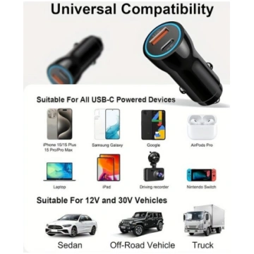 IPhone 15 Automašīnas Lādētājs Ātra Uzlāde 38W USB