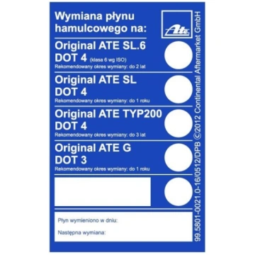 Uzlīme par bremžu šķidruma maiņu DOT3 / DOT4 ATE 9