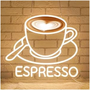 Espresso neona zīme, kafijas kauss neona gaisma, d