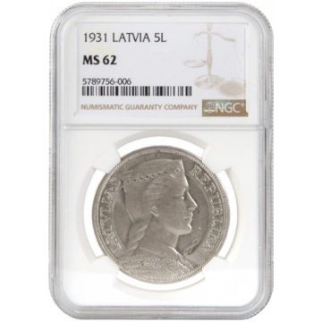 Monēta NGC slaba "5 Lati 1931. gadā, Latvija, MS 6