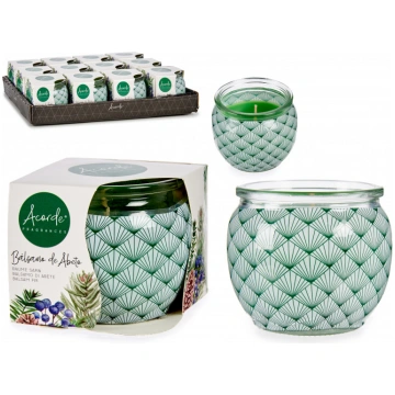 Aromātiskā svece stikla traukā, balzama egle, degš