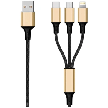 2GO 3in1 USB Ladekabel Micro-USB Apple TypeC Nylon