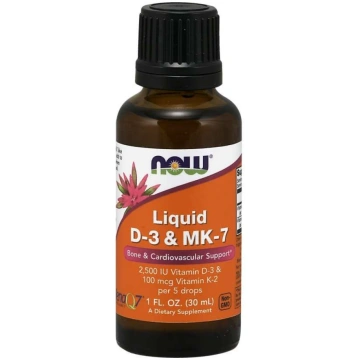 NOW FOODS D3 + K2 Mk-7 vitamīns (30 ml)