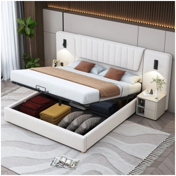 Apvilkta gulta 180x200 cm, hidrauliska, samts, USB