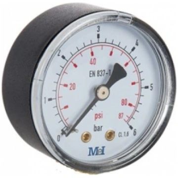 Manometrs D40, 0-6bar/psi, 1/4", CL2,5,horizontāls